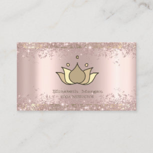 Cartão De Visita Pintura à mão Lotus Rosa Glitter Dourado Yoga