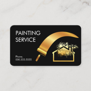 Cartão De Visita Pintura com Pincel Dourado Salpico de Tinta