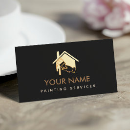 Cartão De Visita Pintura de Pincel Moderno Creme Neutro e Preto