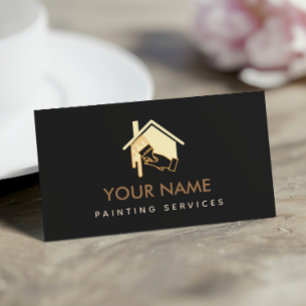 Cartão De Visita Pintura de Pincel Moderno Creme Neutro e Preto