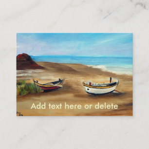 Cartão De Visita Pintura de um velho barco a remo na praia