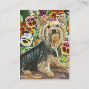 Cartão De Visita Pintura de Yorkshire Terrier & Pansies