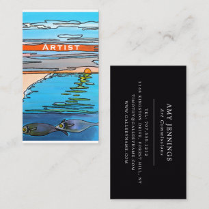 Cartão De Visita Pintura do Nascer do Sol no Oceano em 8-Bit por Al