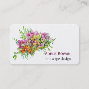 Cartão De Visita Pintura em aquarela de flores rosa e laranja