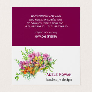 Cartão De Visita Pintura em aquarela de flores rosa e laranja