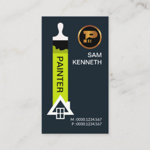 Cartão De Visita Pintura Home branca verde minimalista da escova de