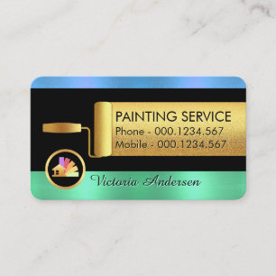 Cartão De Visita Pinturas com Rolo de Ouro em Camadas Metálicas Azu