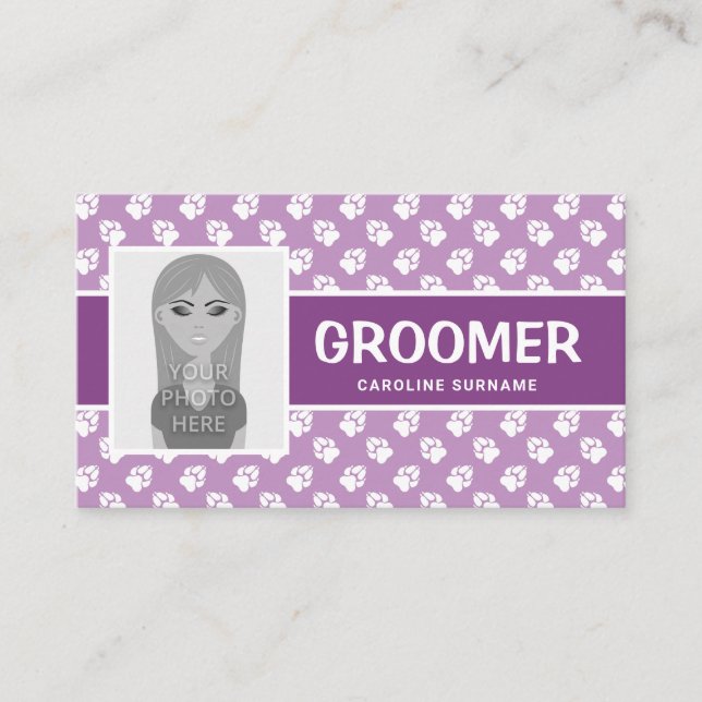 Cartão De Visita Pinturas Roxas e Brancas com Sua Foto - Cachorro (Frente)