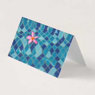 Cartão De Visita Piscina azul da festa flor rosa pop flutuante b