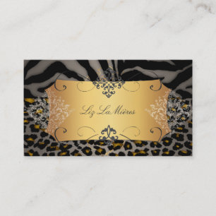 Cartão De Visita Pix Dezines Vintage leopardo, zebra + damask