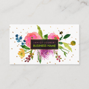 Cartão De Visita PixDezines Aquarela Floral/Ranunculus/Confetes