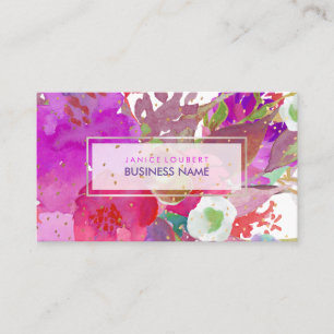 Cartão De Visita PixDezines Aquarela Floral/Violeta/Gold Specks