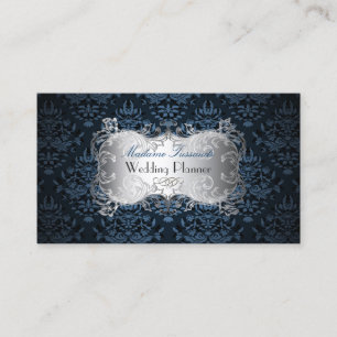 Cartão De Visita PixDezines bicux damask faux blue