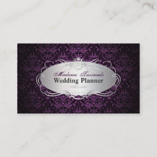 Cartão De Visita PixDezines bicux damask faux prata/ameixa