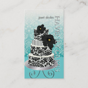 Cartão De Visita PixDezines Black+White damask cake/pâtisserie