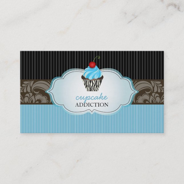 Cartão De Visita PixDezines blueberls cupcake+pinstripes (Frente)
