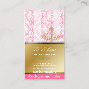 Cartão De Visita PixDezines Chandelier + Damask/ Fuschia+Dourado La