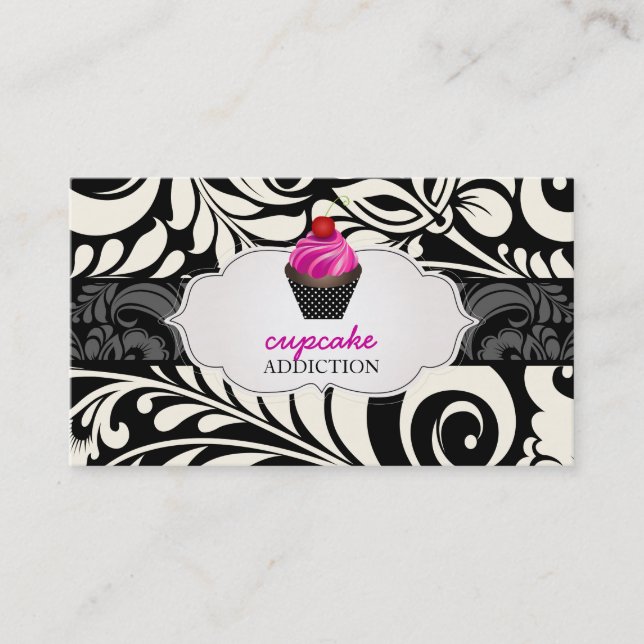 Cartão De Visita PixDezines cupcake de redemoinhos de morango+damas (Frente)