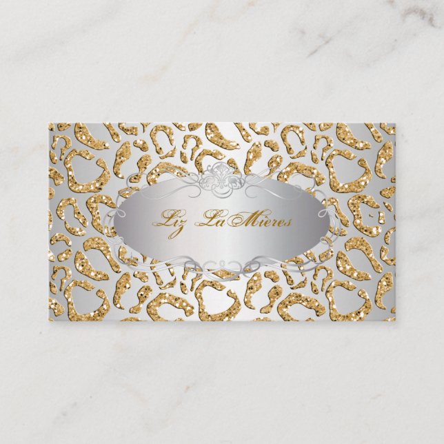 Cartão De Visita PixDezines faux glitter jaguar/faux prata (Frente)