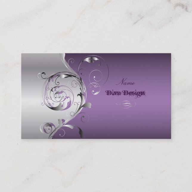 Cartão De Visita PixDezines Filigree+swirls/prata+lavanda azul (Frente)