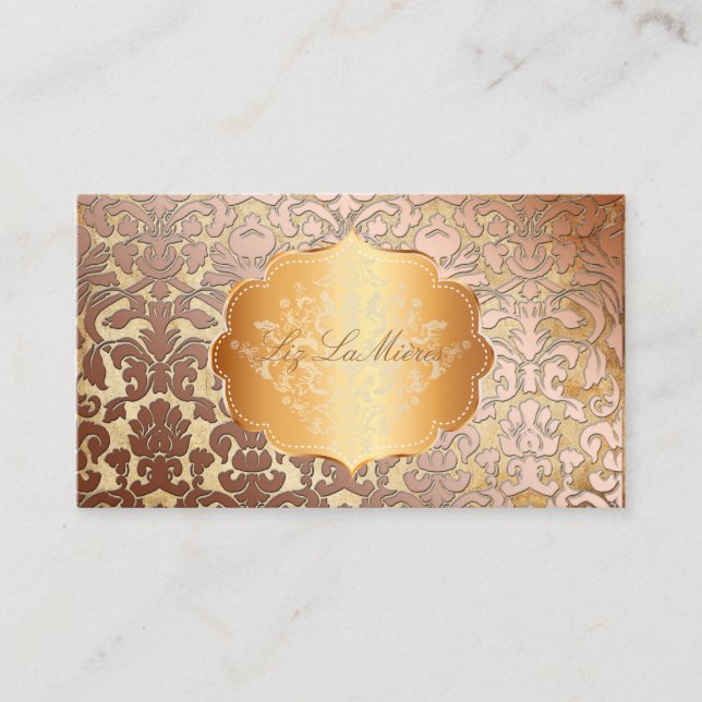 Cartão De Visita PixDezines FLORA DAMASK FAUX COPPER+PARCHMENT (Frente)