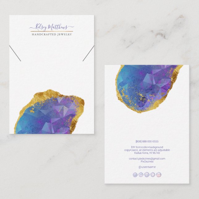 Cartão De Visita PixDezines H2 Quartz Crystal Ombre Blue Purple (Frente/Verso)