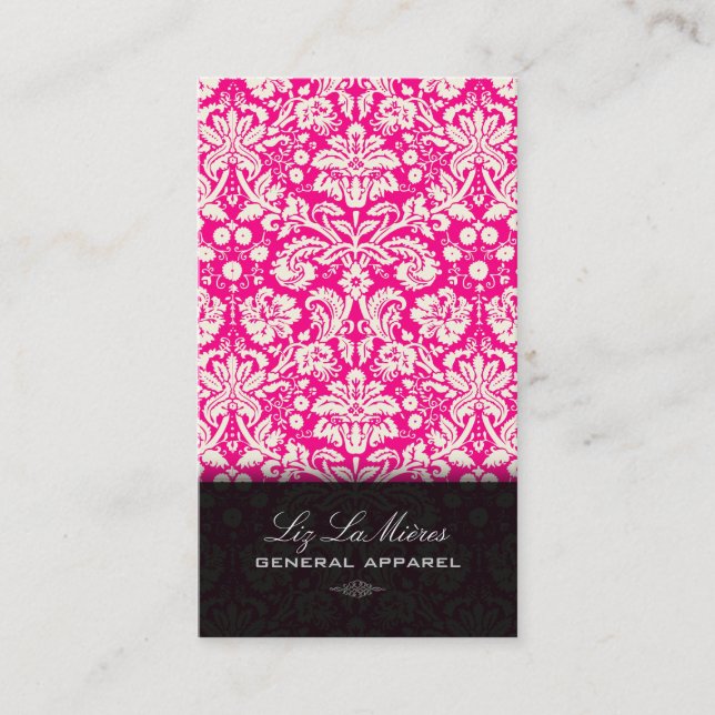 Cartão De Visita PixDezines Hot Pink+White Desiret Vintage Damask (Frente)
