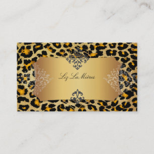 Cartão De Visita PixDezines Leopard Vintage+damasco