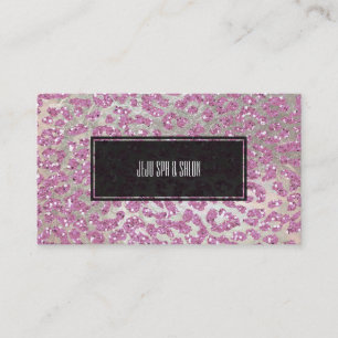 Cartão De Visita PixDezines leopardo/rosa/falso gliter+prata