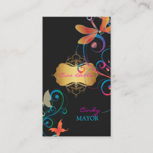 Cartão De Visita PixDezines Libélulas Borboletas Círculos Arco-íris