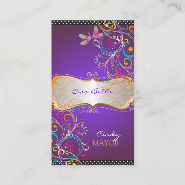Cartão De Visita PixDezines Libélulas/Roxo Real (Frente)