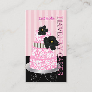 Cartão De Visita PixDezines Listras cor-de-rosa+bolo damask/pâtiss
