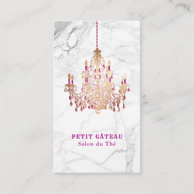 Cartão De Visita PixDezines Marble+Faux Rosa Dourada Chandelier (Frente)