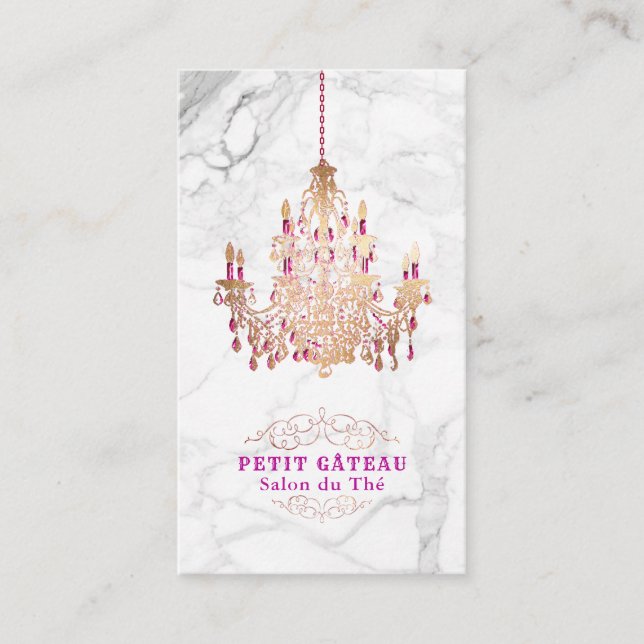 Cartão De Visita PixDezines Marble+Faux Rosa Dourado Chandelier (Frente)