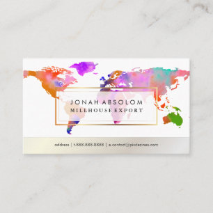 Cartão De Visita PixDezines no mapa mundial global/de aquarela