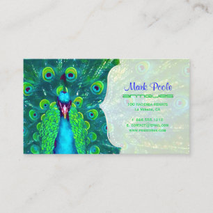 Cartão De Visita PixDezines pavão azul turquesa/efeito aquarela