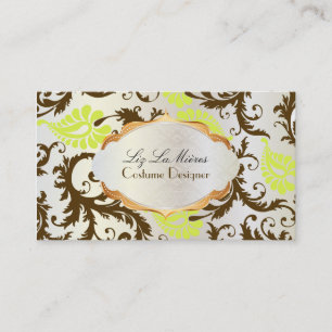 Cartão De Visita PixDezines pavo damask/chocolate+limão