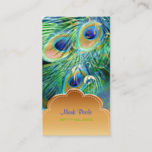 Cartão De Visita PixDezines Peacock feather+filigree swirls