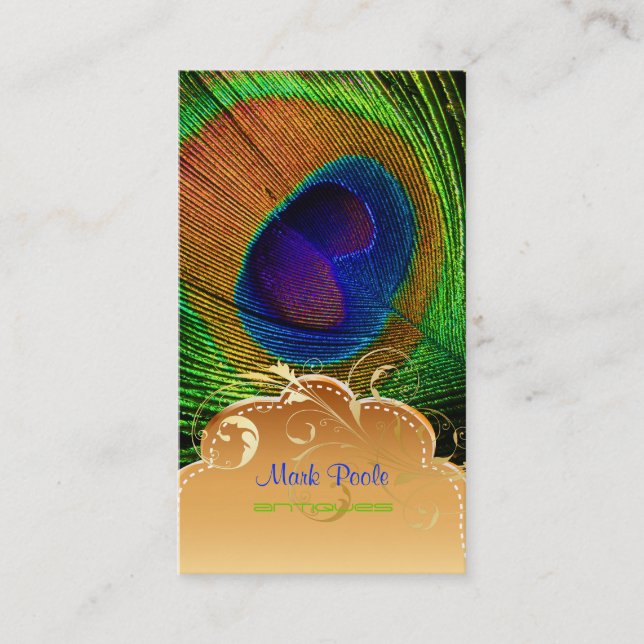 Cartão De Visita PixDezines Peacock feather+filigree swirls (Frente)