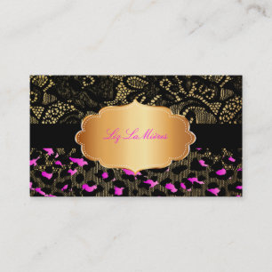 Cartão De Visita PixDezines renda preta + leopardo rosa