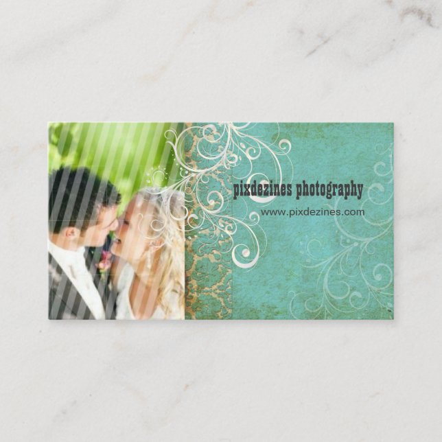 Cartão De Visita PixDezines Vintage Grunge Damask / Aqua (Frente)