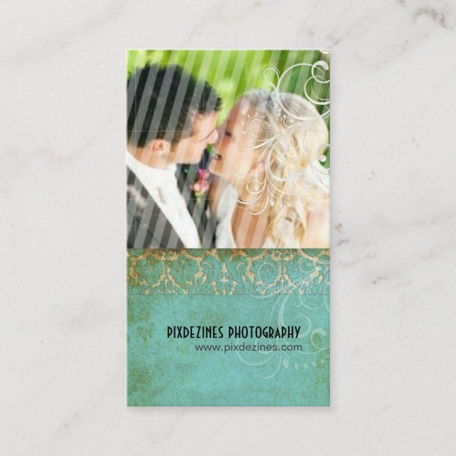 Cartão De Visita PixDezines Vintage Grunge Damask / Aqua (Frente)
