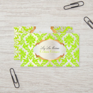 Cartão De Visita PixDezines vintage la paloma damask/neon green