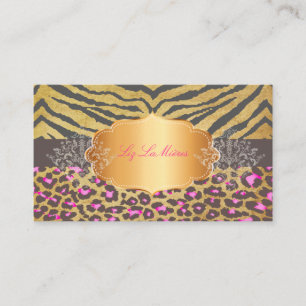 Cartão De Visita PixDezines VINTAGE LEOPARD+ZEBRA+FAUX+OURO+ETIQUET