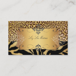 Cartão De Visita PixDezines VINTAGE LEOPARD+ZEBRA+FAUX+OURO+ETIQUET
