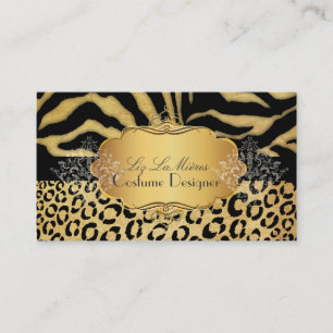 Cartão De Visita PixDezines VINTAGE LEOPARD+ZEBRA+FAUX+OURO+ETIQUET