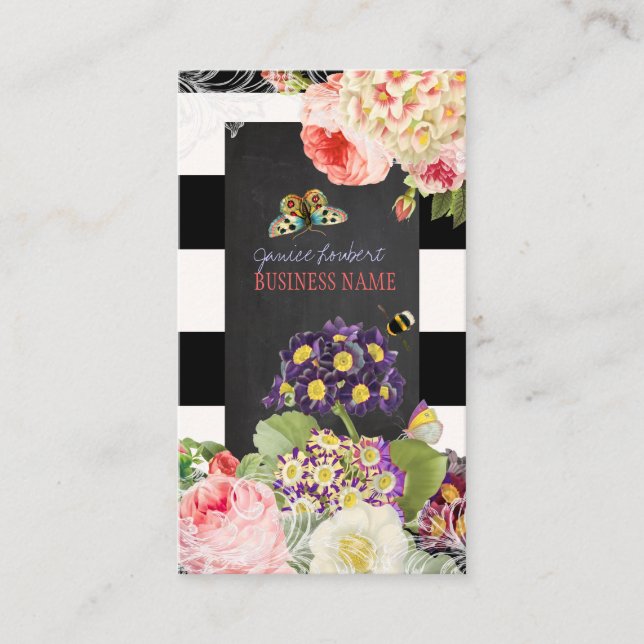 Cartão De Visita PixDezines vintage primrose, peônias (Frente)