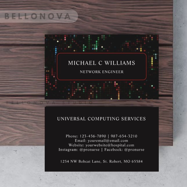Cartão De Visita Pixel de multicolores preto branco personalizado (Custom Black Red White Multicolor Color Pixel Business Card)