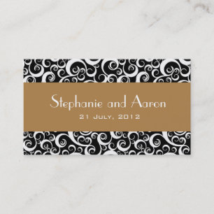 Cartão De Visita Placa de Casamento tema damasco Elegante Preta e B