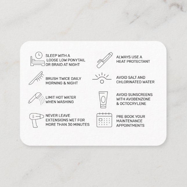 Cartão De Visita PLACA DE CUIDADOS DE EXTENSÃO DO CABELO (rosa) (Verso)